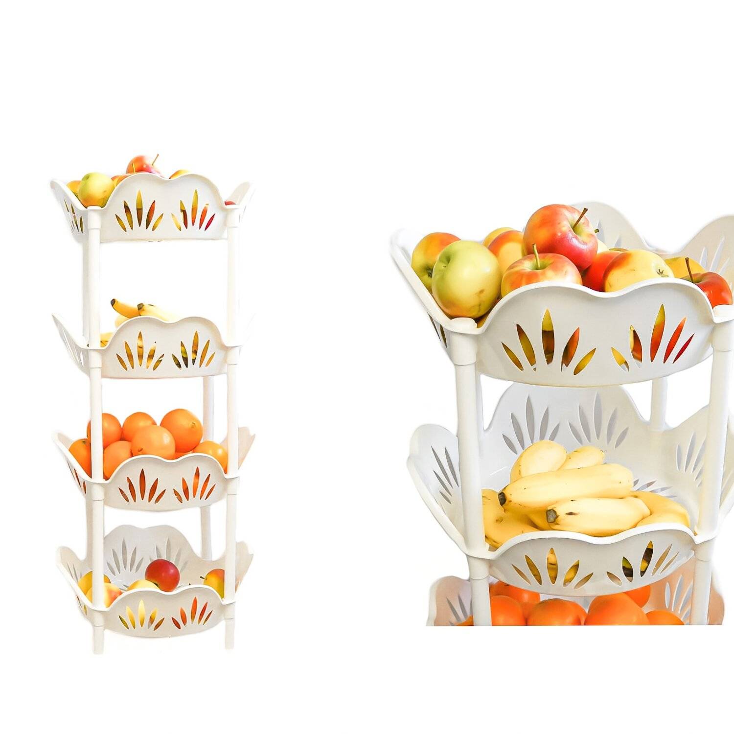 Obst Etagere Ständer Korb stapelbare Aufbewahrungskörbe 39x39x82cm Küchen Organizer 515902 Weiß