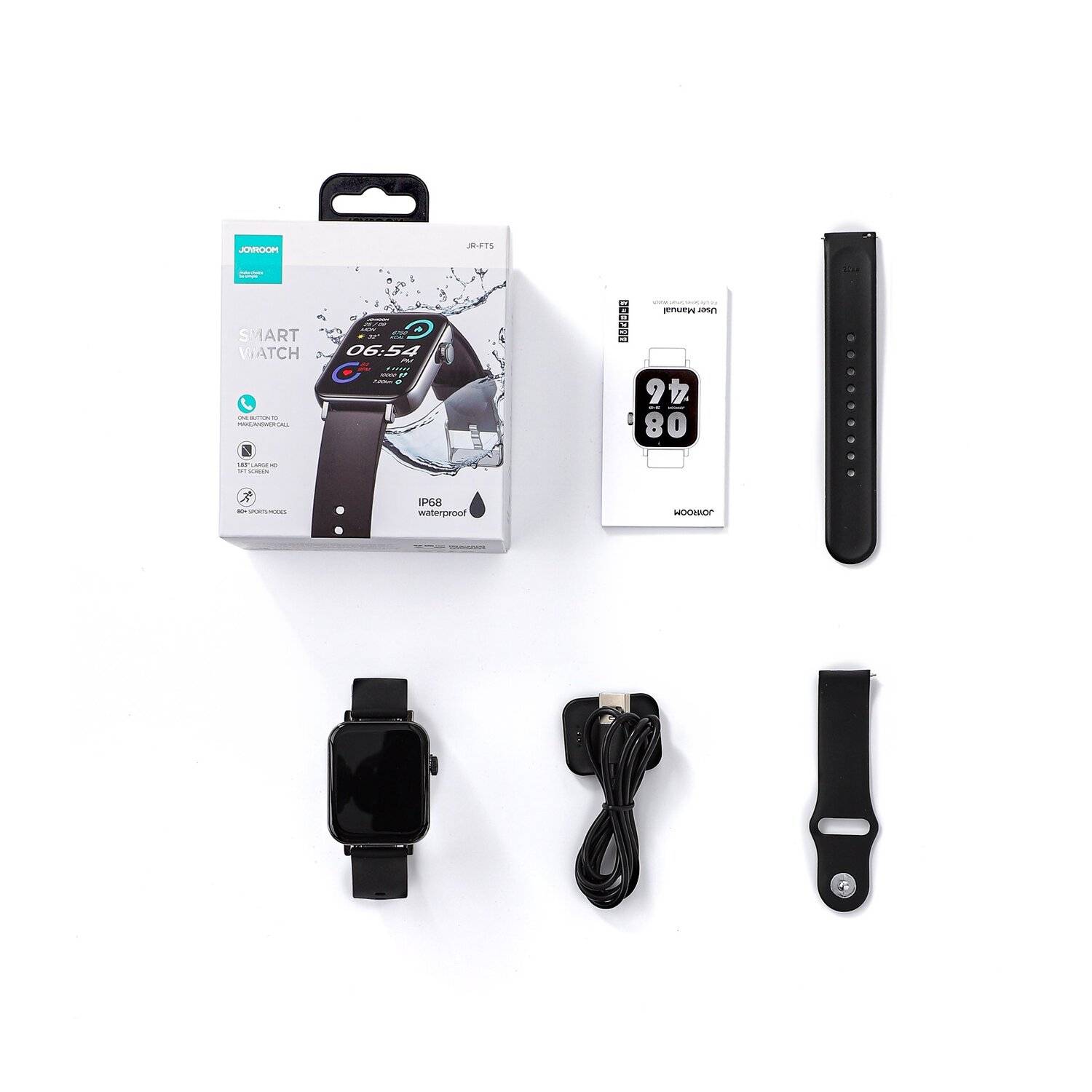 Joyroom Fit-Life Series Smartwatch Bluetooth 3.0 mit Anrufannahmefunktion IP68 Schwarz (JR-FT5)