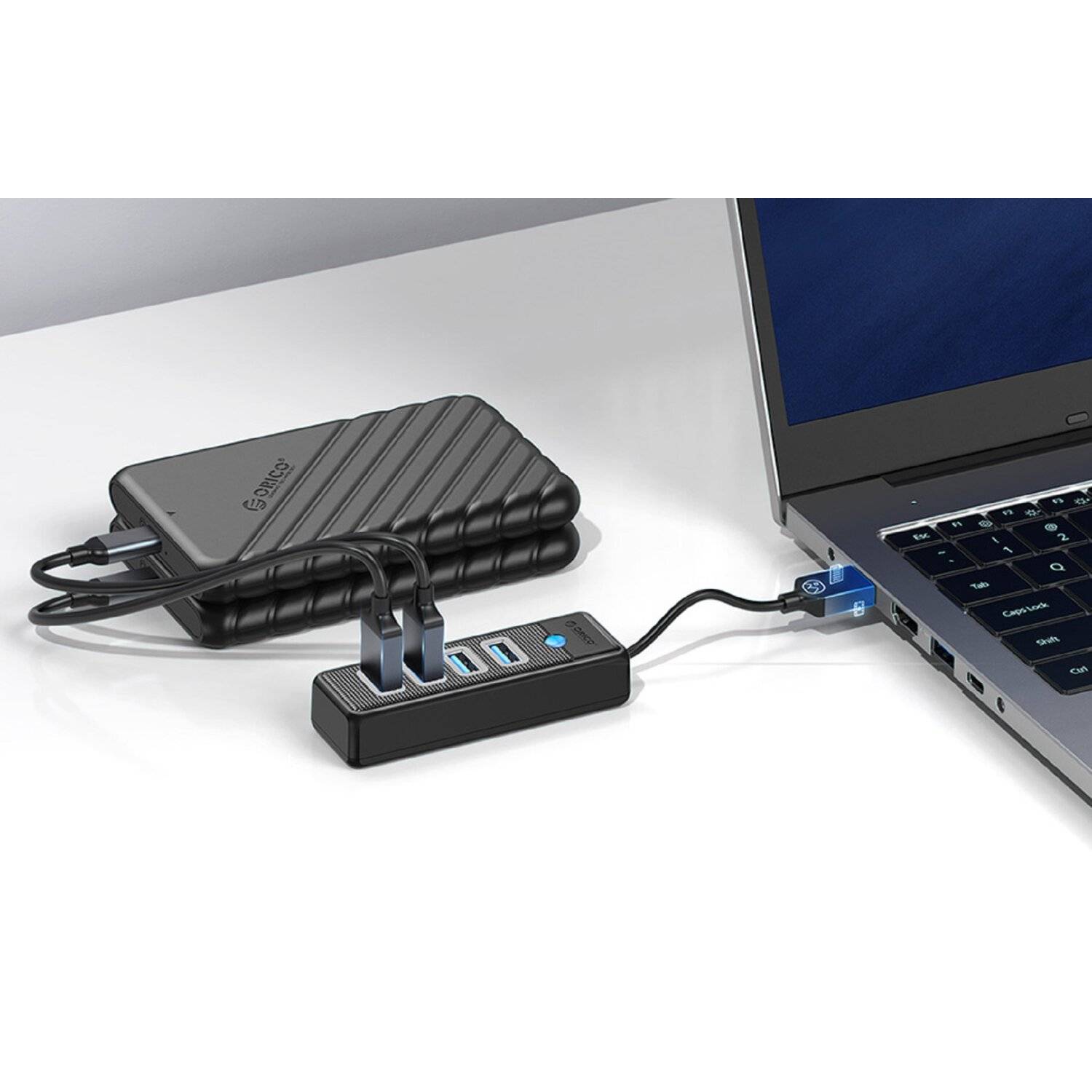 Orico PW4U-U3-015-BK-EP Hub Adapter USB auf 4x USB 3.0, 5 Gbps, mit 4 USB 3.0-Anschlüssen 0,15m Schwarz