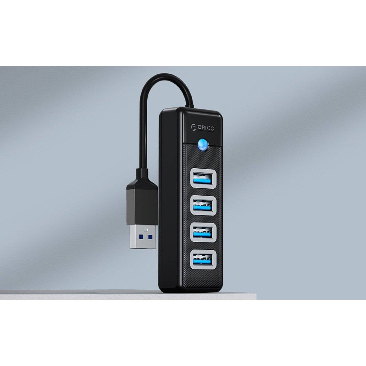 Orico PW4U-U3-015-BK-EP Hub Adapter USB auf 4x USB 3.0, 5 Gbps, mit 4 USB 3.0-Anschlüssen 0,15m Schwarz