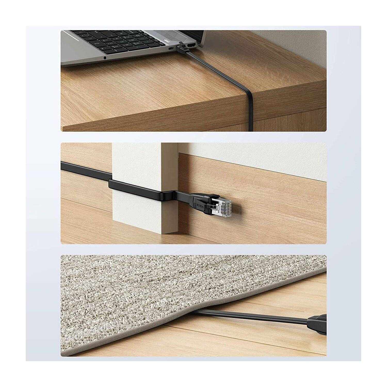 Ugreen Flat RJ45 LAN Ethernet Kabel Cat. 6 0,5m flaches Netzwerkkabel 1000 Mbps Schwarz (NW102)