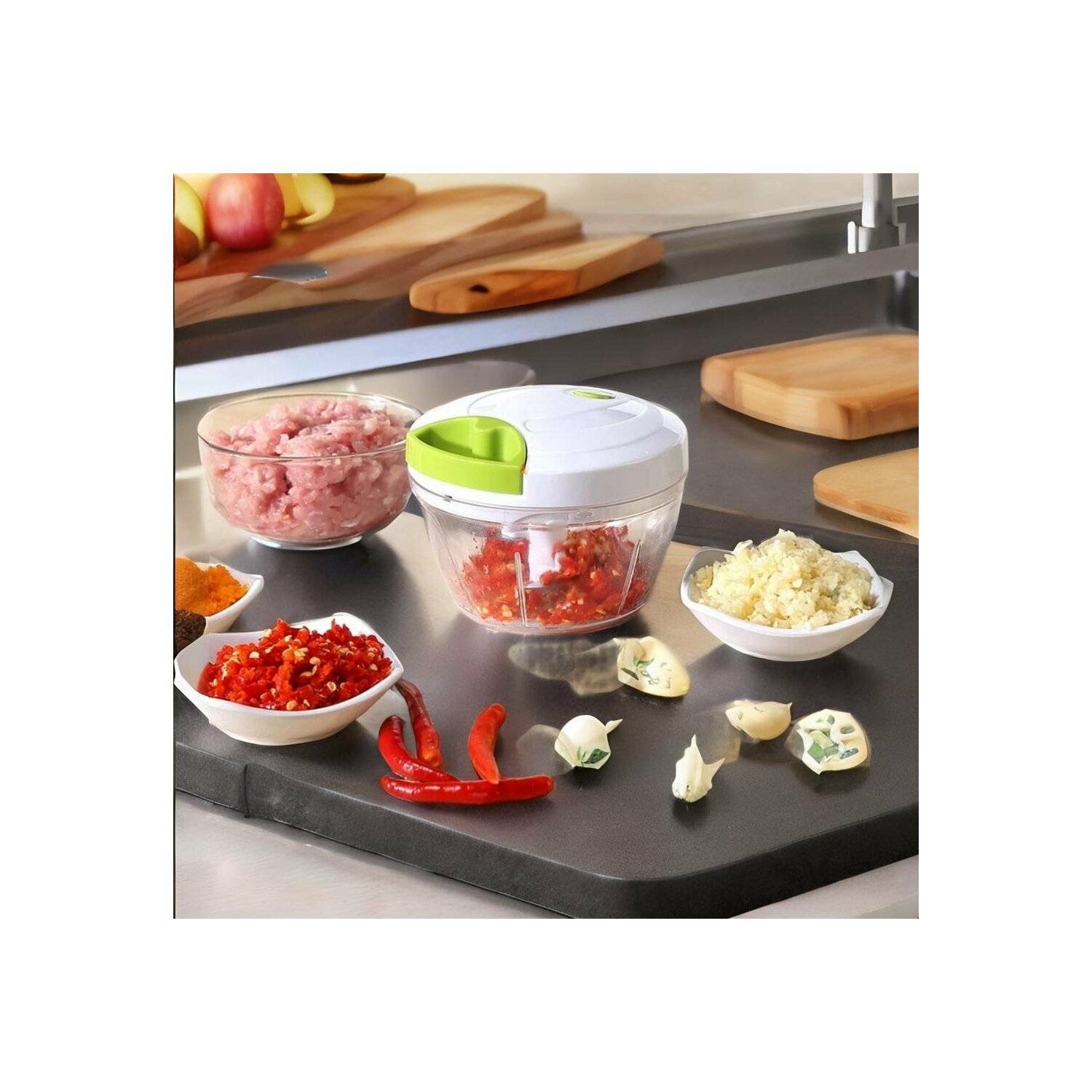 3-tlg Multischneider Zerkleinerer Manuell Hacker Zerkleinerer Zwiebel Knoblauch