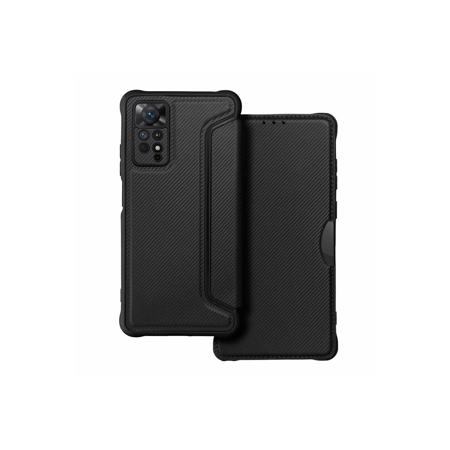 Handy Tasche "Razor" Buchtasche Hülle Magnet Carbon-Cover Kameraschutz für Samsung Galaxy A34 5G Schwarz