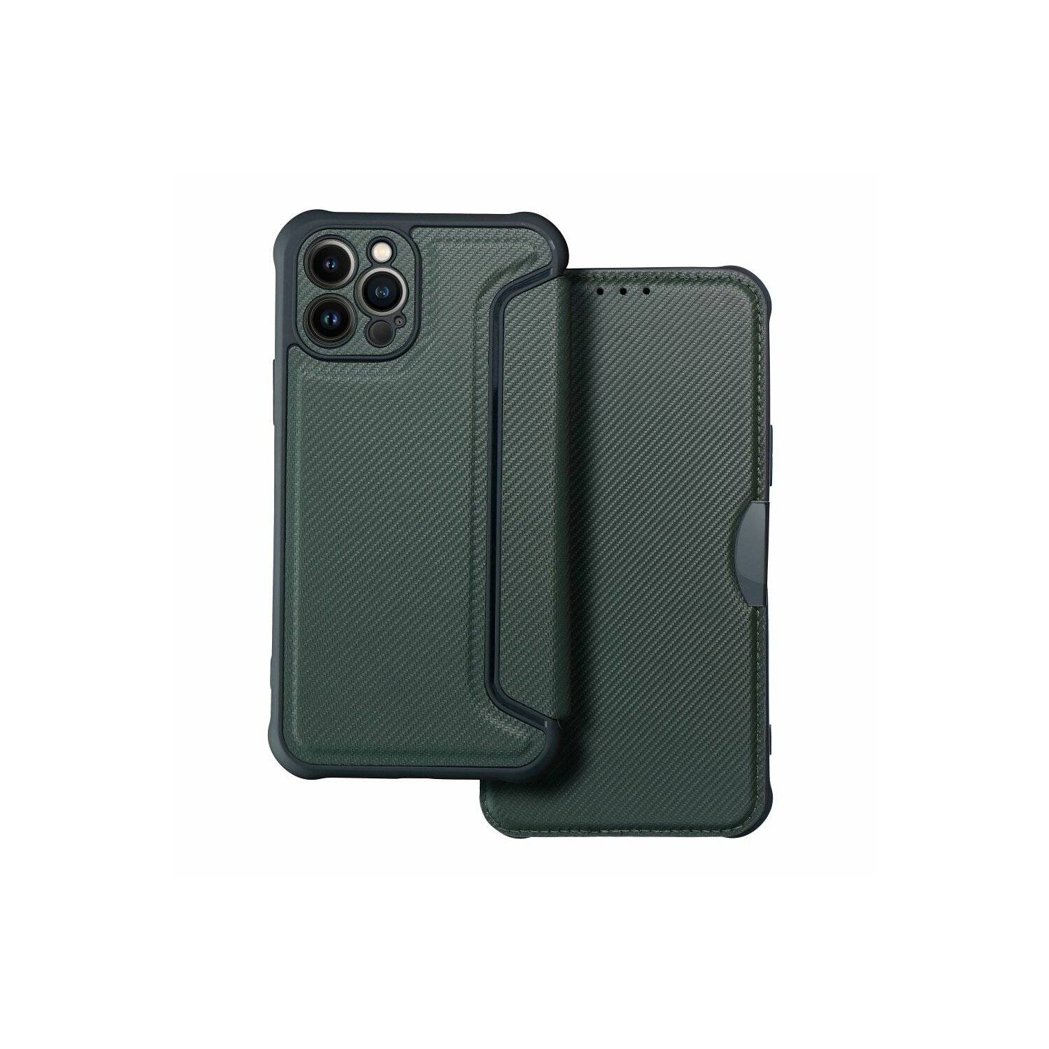 Handy Tasche "Razor" Buchtasche Hülle Magnet Carbon-Cover Kameraschutz für Samsung Galaxy A34 5G Grün