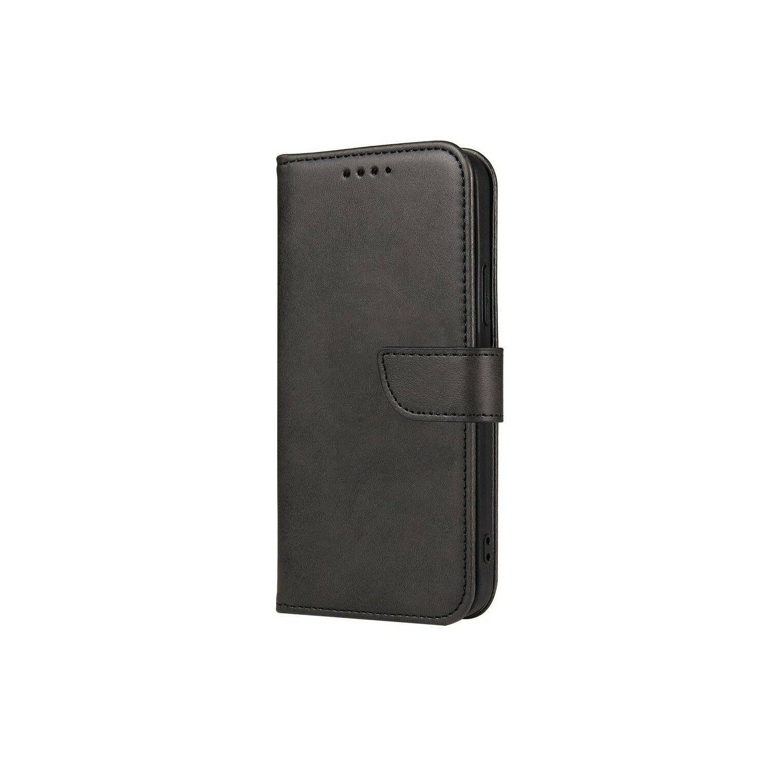 Magnet Case elegante Hülle mit Überschlag und Standfunktion kompatibel mit iPhone 14 Plus schwarz