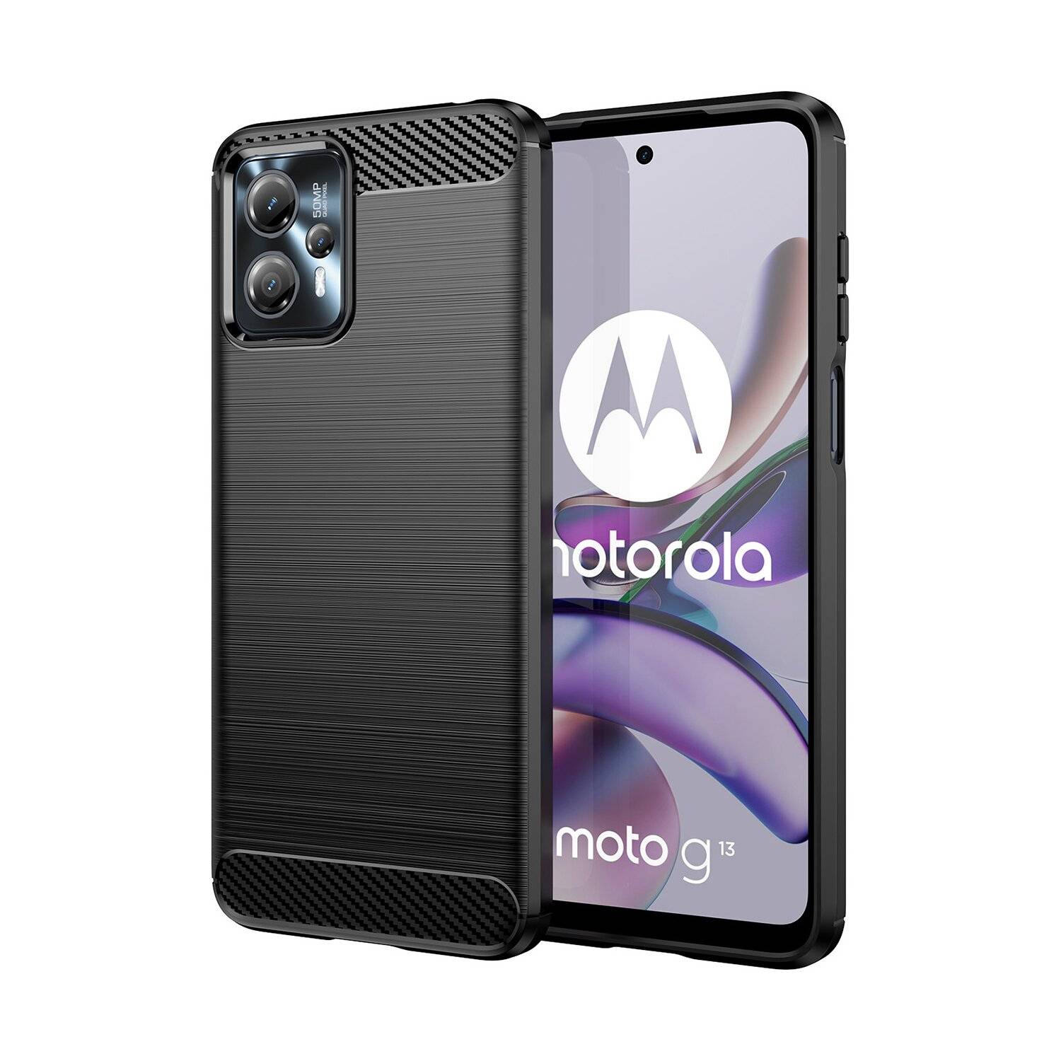 Carbon Case für Motorola Moto G13 flexible Silikon-Carbon-Hülle schwarz