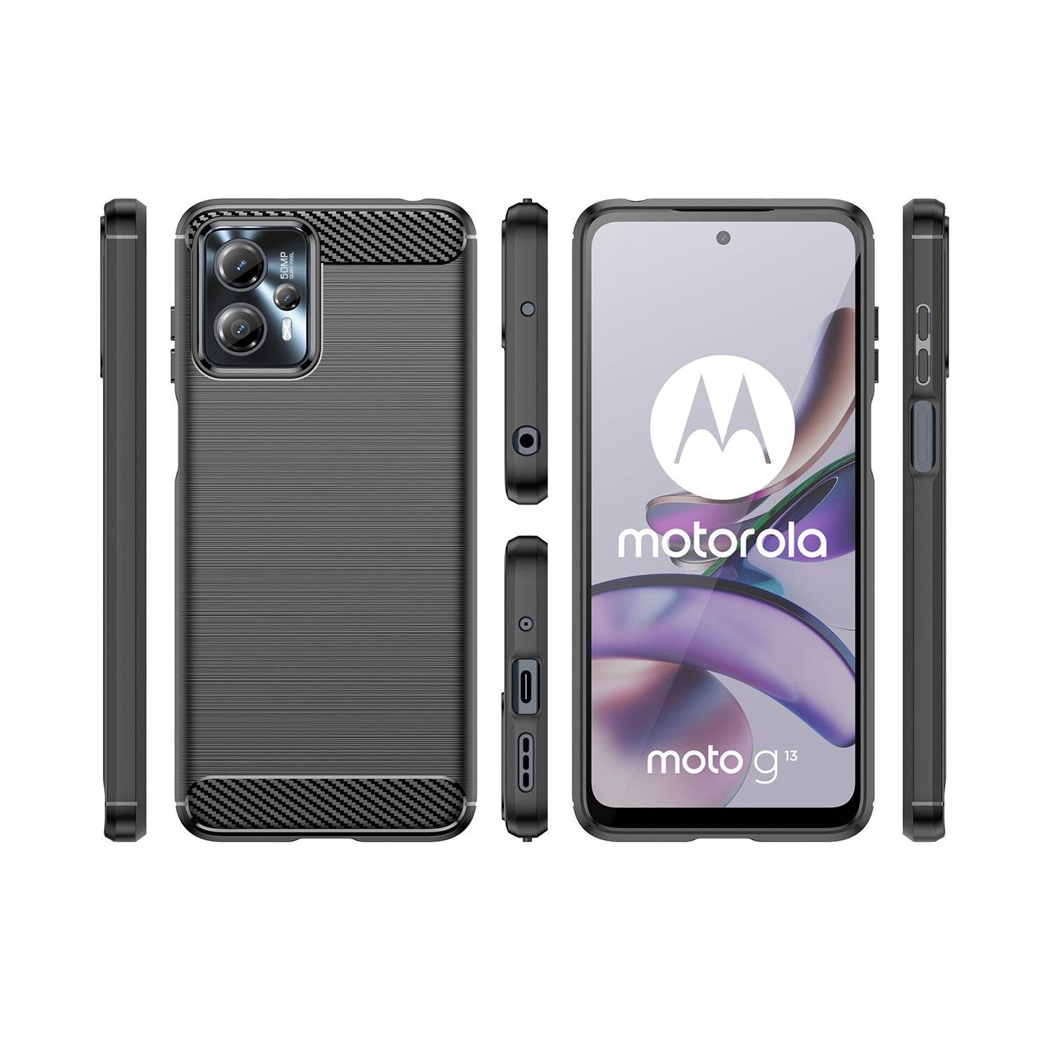 Carbon Case für Motorola Moto G13 flexible Silikon-Carbon-Hülle schwarz