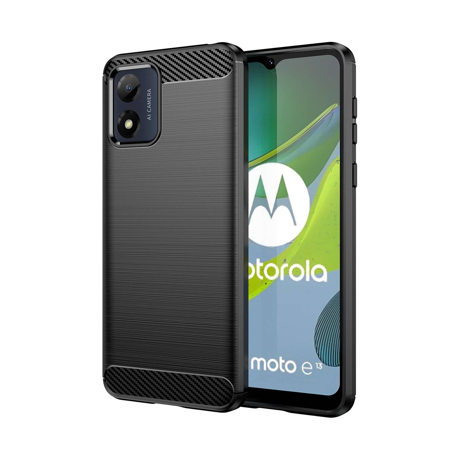 Carbon Case für Motorola Moto E13 flexible Silikon-Carbon-Hülle schwarz