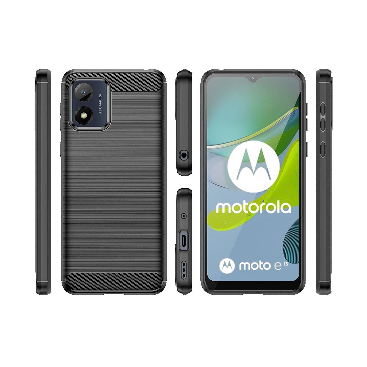 Carbon Case für Motorola Moto E13 flexible Silikon-Carbon-Hülle schwarz