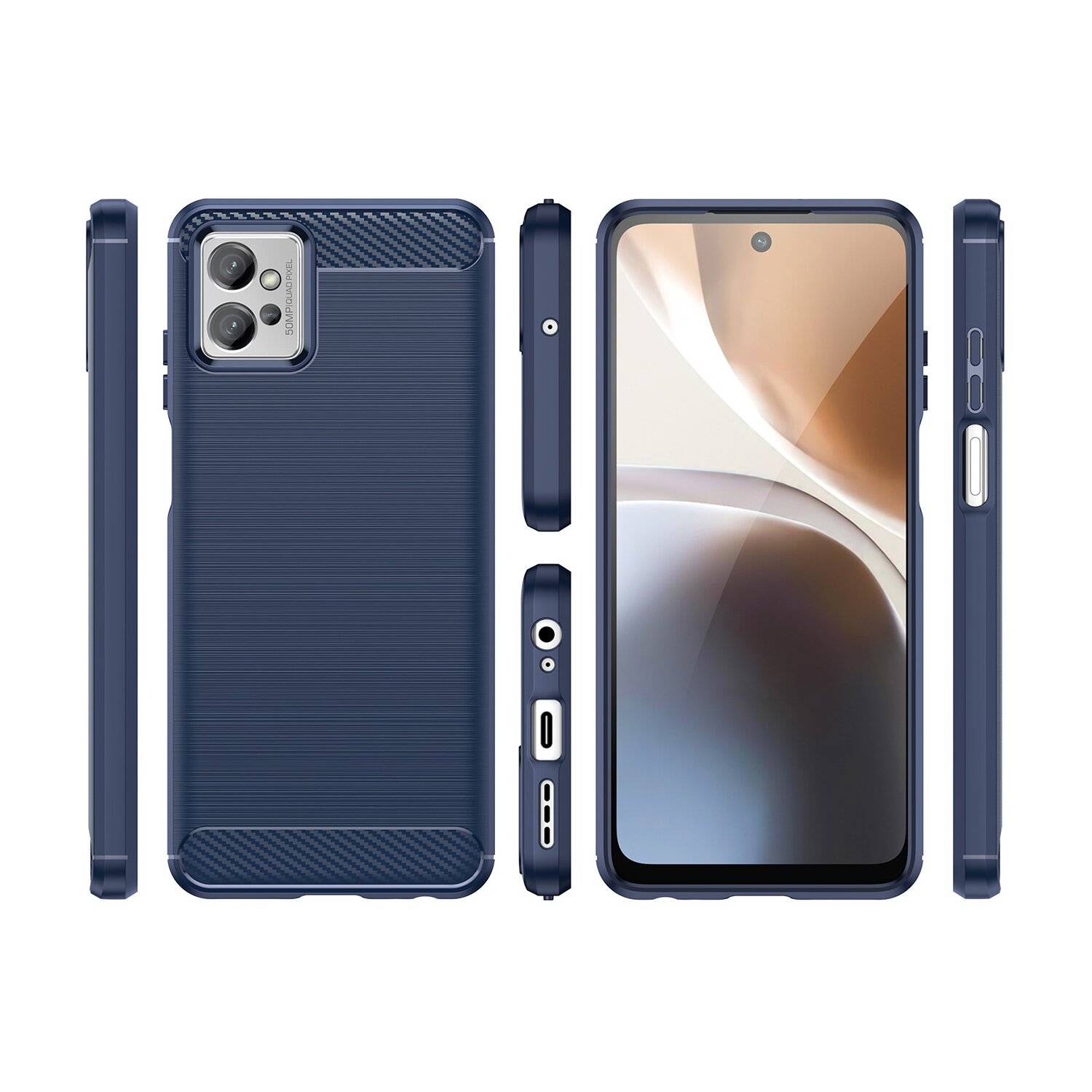 Carbon Case für Motorola Moto G32 flexible Silikon-Carbon-Hülle blau