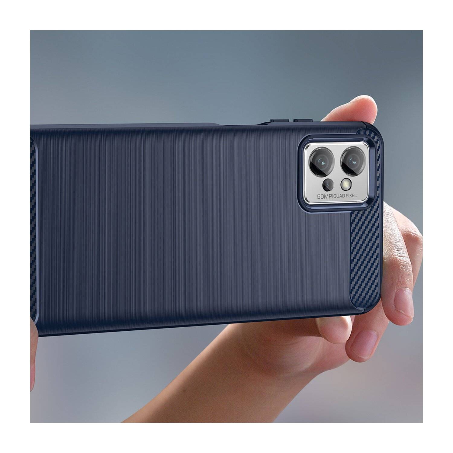 Carbon Case für Motorola Moto G32 flexible Silikon-Carbon-Hülle blau