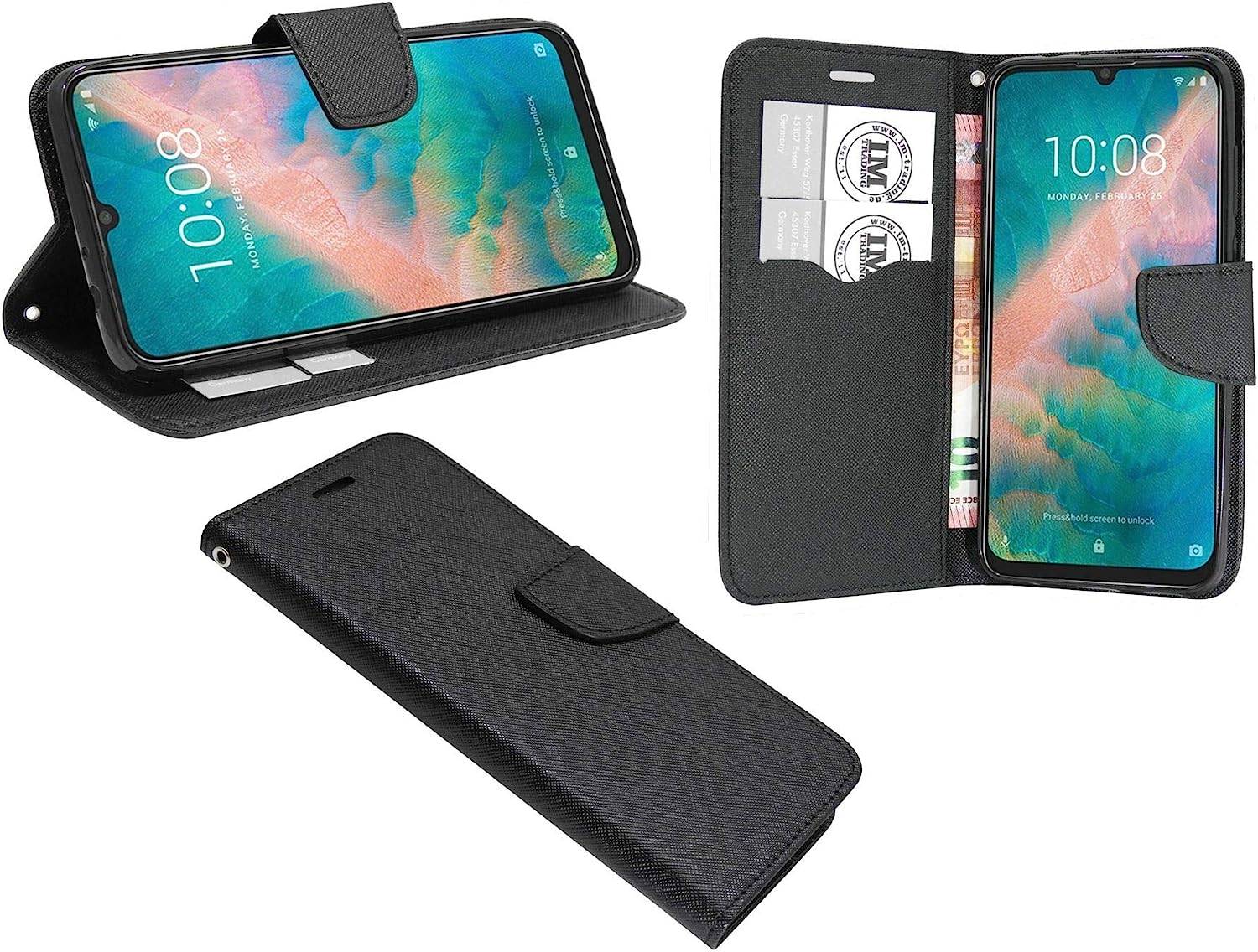 Buch Tasche "Fancy" für ZTE BLADE A72 5G Handy Hülle Etui Brieftasche Schutzhülle mit Standfunktion, Schwarz