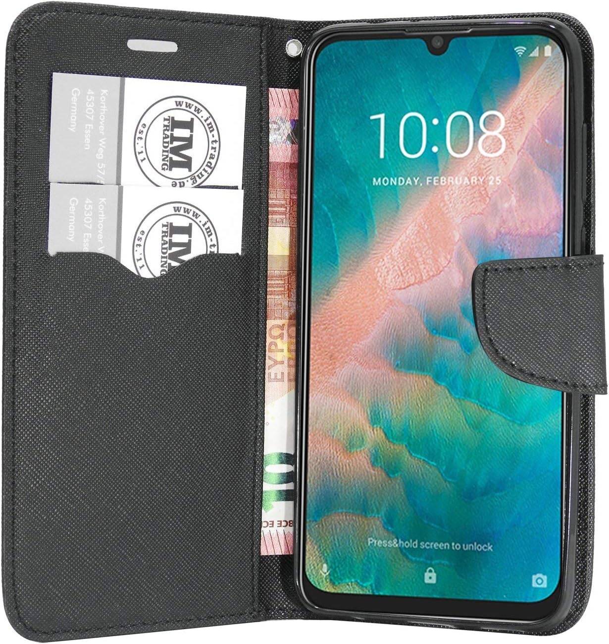 Buch Tasche "Fancy" für ZTE BLADE A72 5G Handy Hülle Etui Brieftasche Schutzhülle mit Standfunktion, Schwarz
