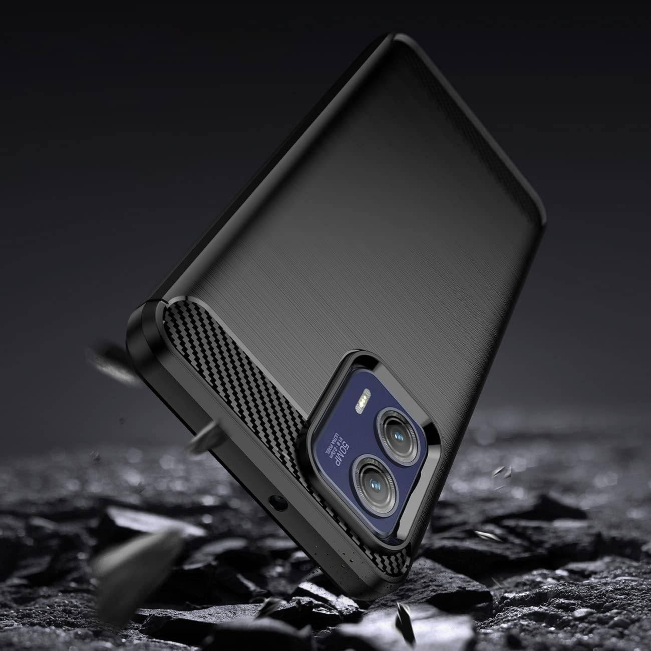 Carbon Case für Motorola Moto G73 5G flexible Silikon Carbon Hülle schwarz