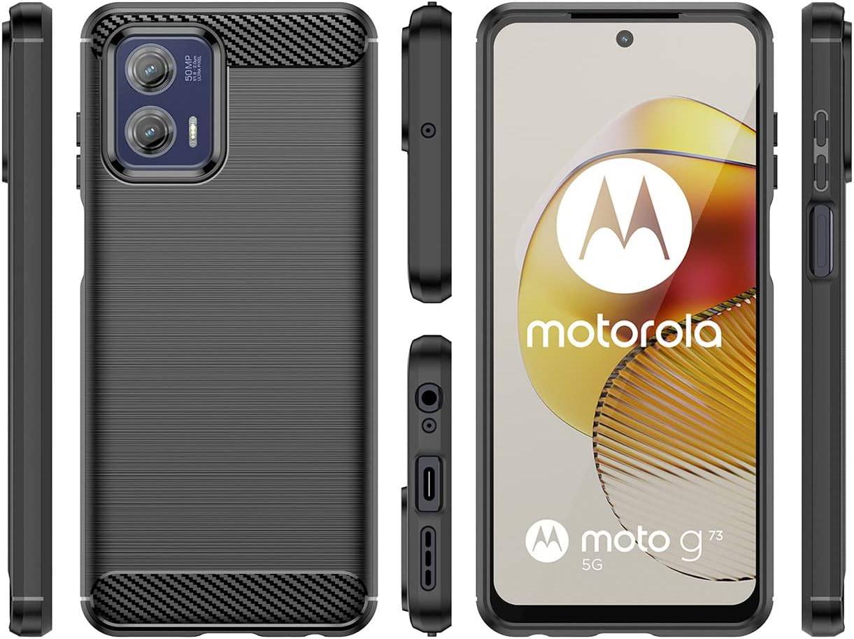 Carbon Case für Motorola Moto G73 5G flexible Silikon Carbon Hülle schwarz