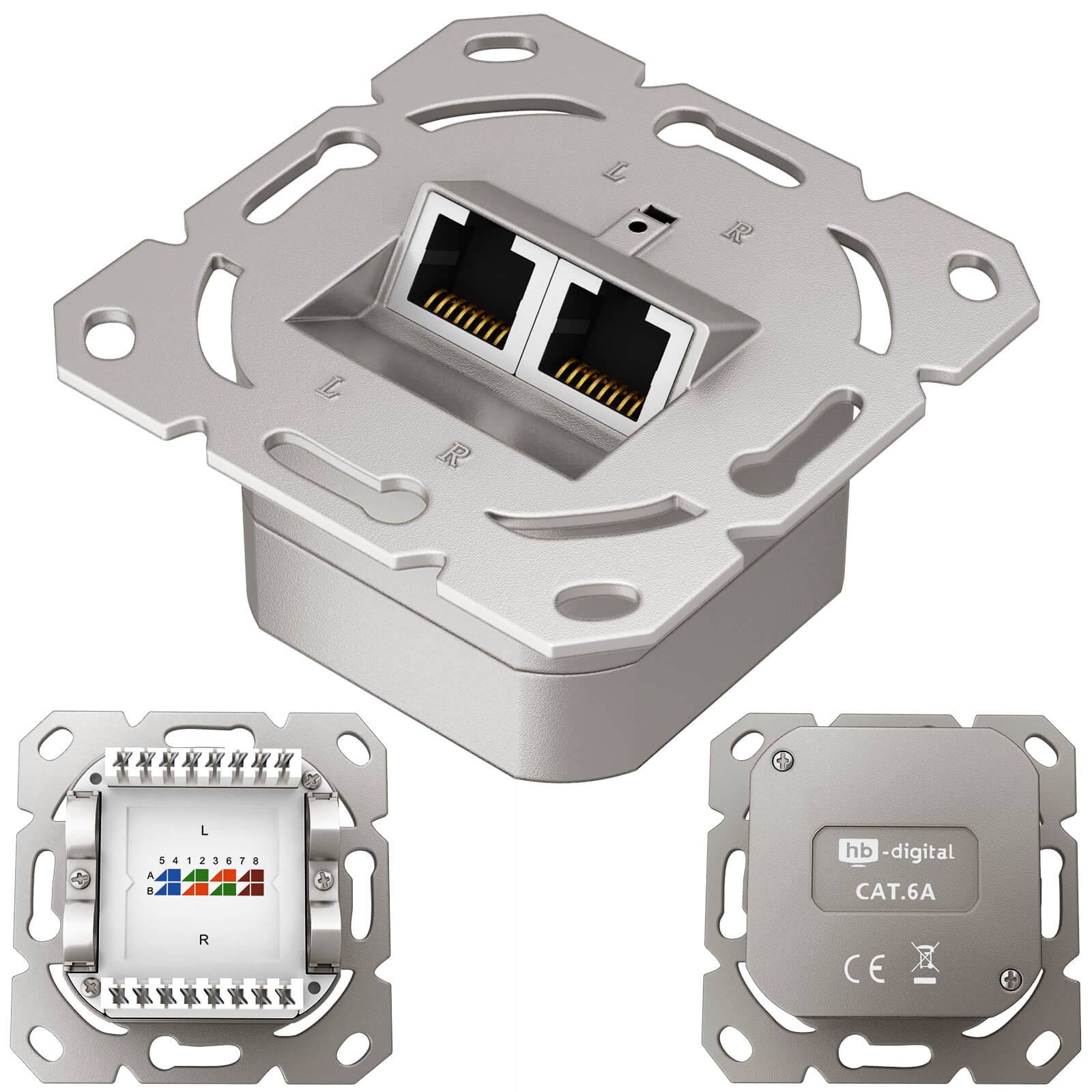 hb-digital LAN Dose CAT 6a Netzwerkdose Unterputz 2 x RJ45 ohne Abdeckung