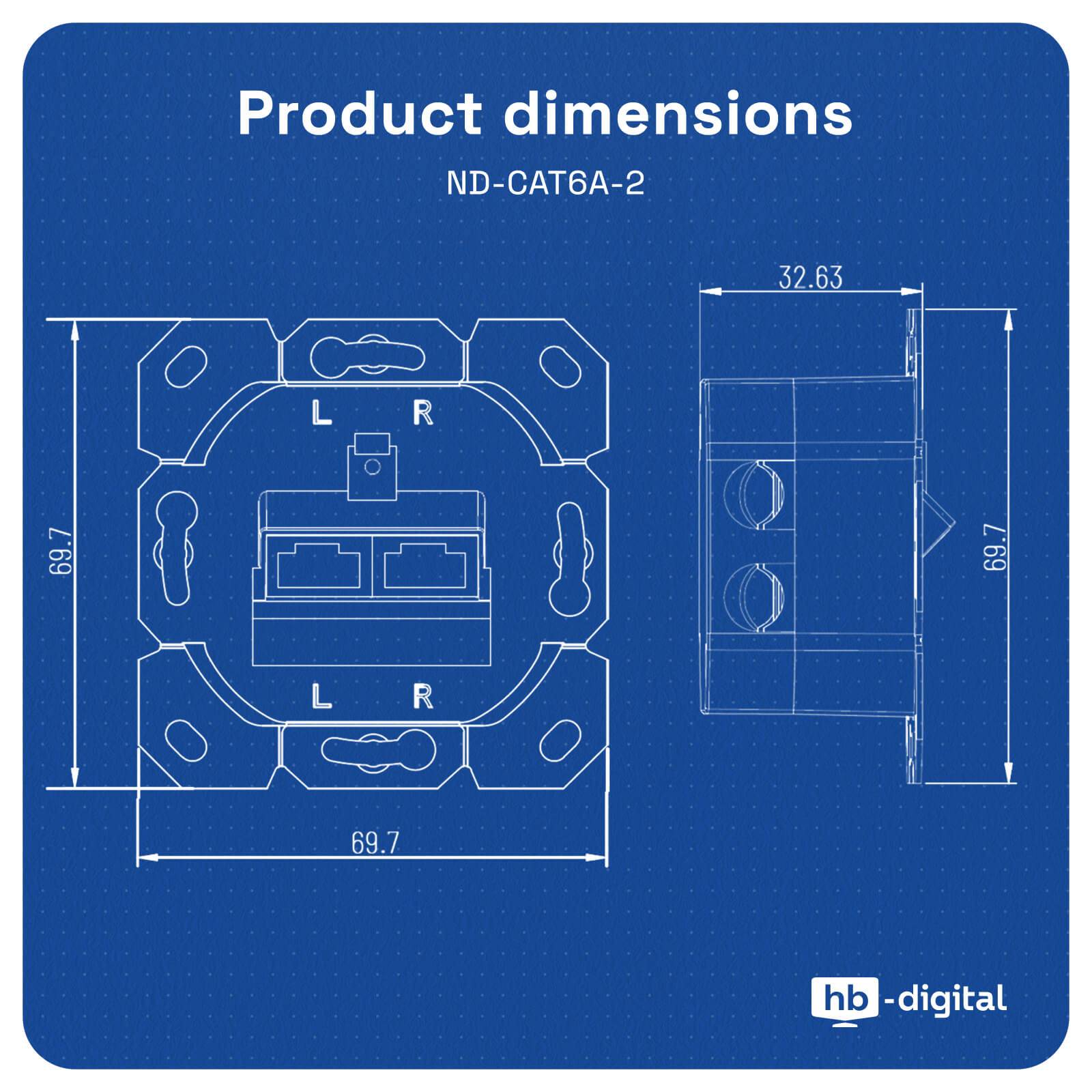hb-digital LAN Dose CAT 6a Netzwerkdose Unterputz 2 x RJ45 ohne Abdeckung
