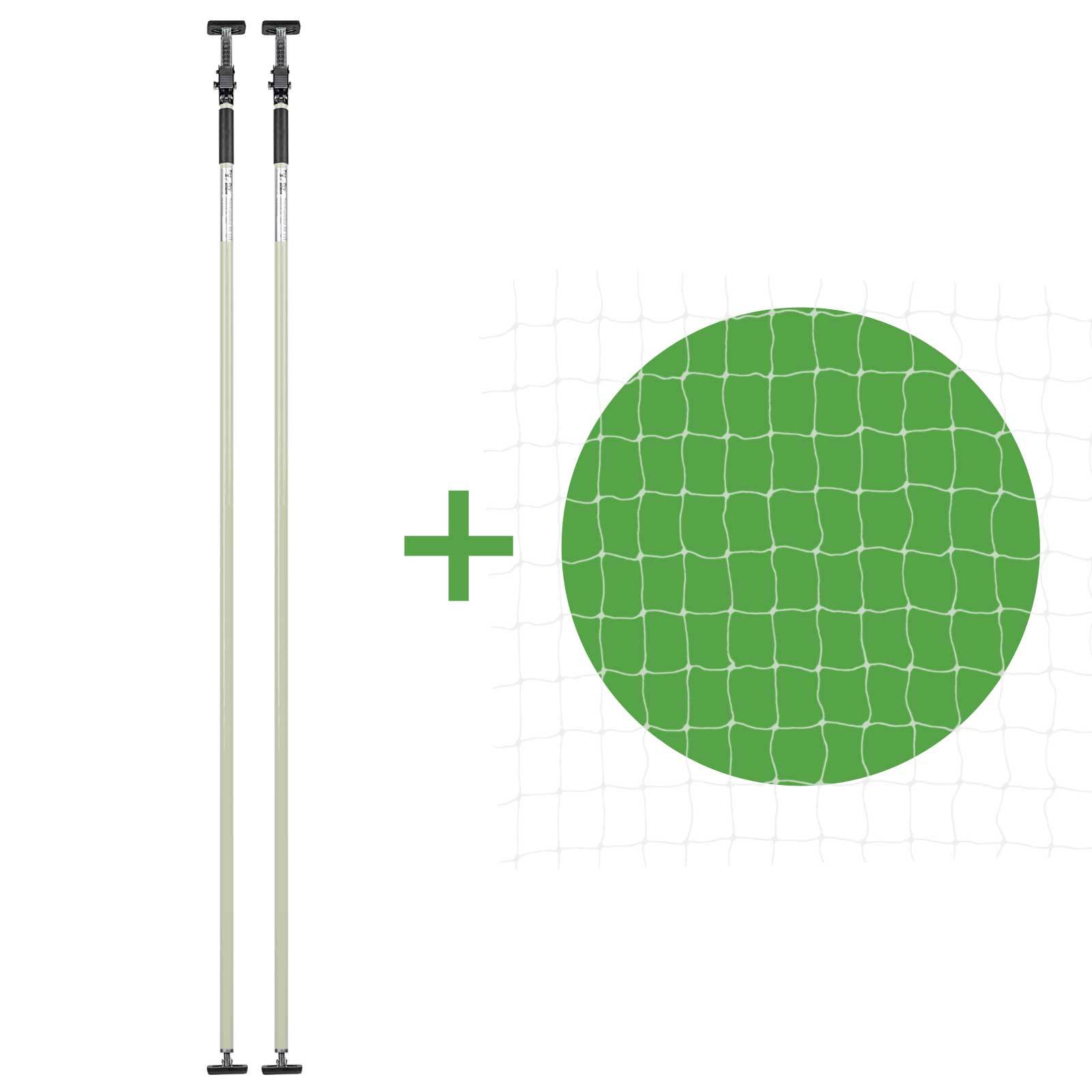 Set - Katzenschutznetz Transparent 6x3 m + 2 Teleskopstützen Weiß 199-360 cm
