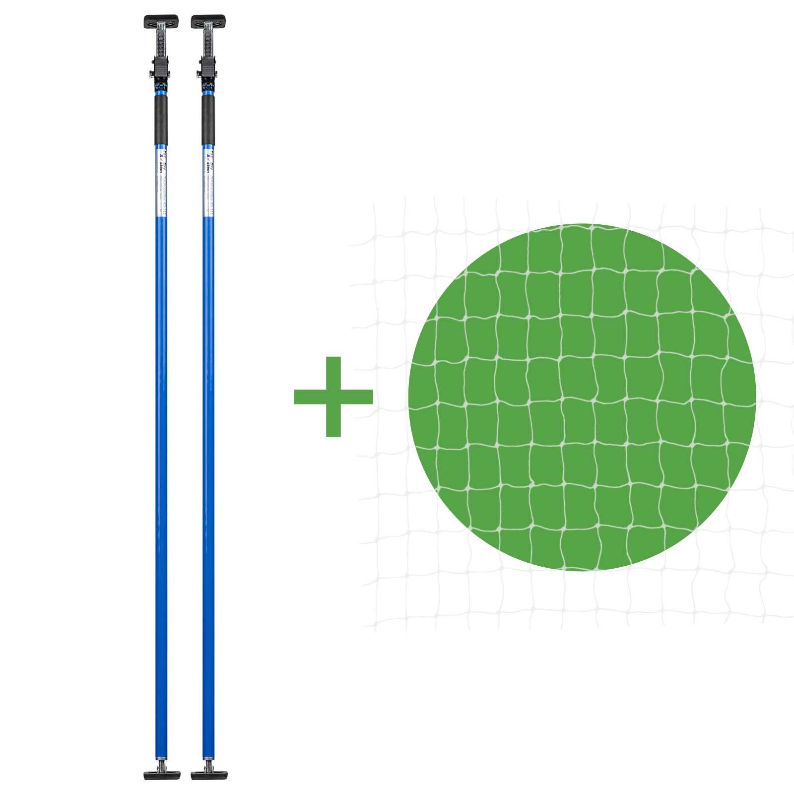 Set - Katzenschutznetz Transparent 6x3 m + 2 Teleskopstützen Blau 160-290 cm