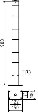 Schake Absperrpfosten aus Stahlrohr, 70 mm x 70 mm, gelb/schwarz | Montageart: für Dübelbefestigung