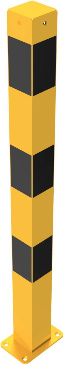 Schake 470PBG/1 Absperrpfosten Stahlrohr 70 x 70 mm gelb / schwarz ortsfest, für Dübelbefestigung<br><br>mit Bodenplatte 100