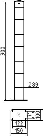Schake Absperrpfosten aus Stahlrohr, Ø 89 mm, gelb/schwarz | Montageart: für Dübelbefestigung mit Bo