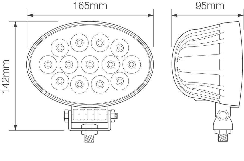 High Intensity Oval 65W Work Lamp w/ Black Housing - 12/24