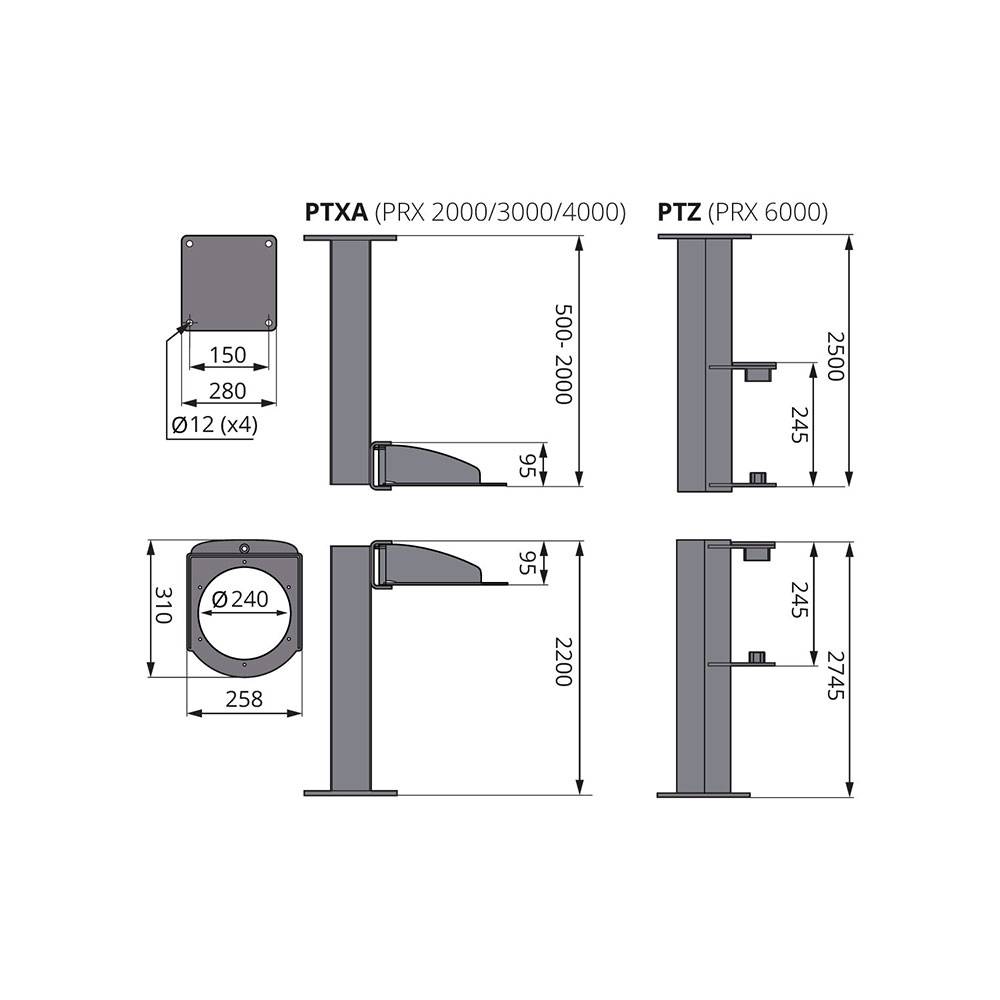 Deckenkonsole PTXA 2000 - Länge 2000 mm - 360° schwenkbar - für Absaugarm PRX bis 4 m Länge