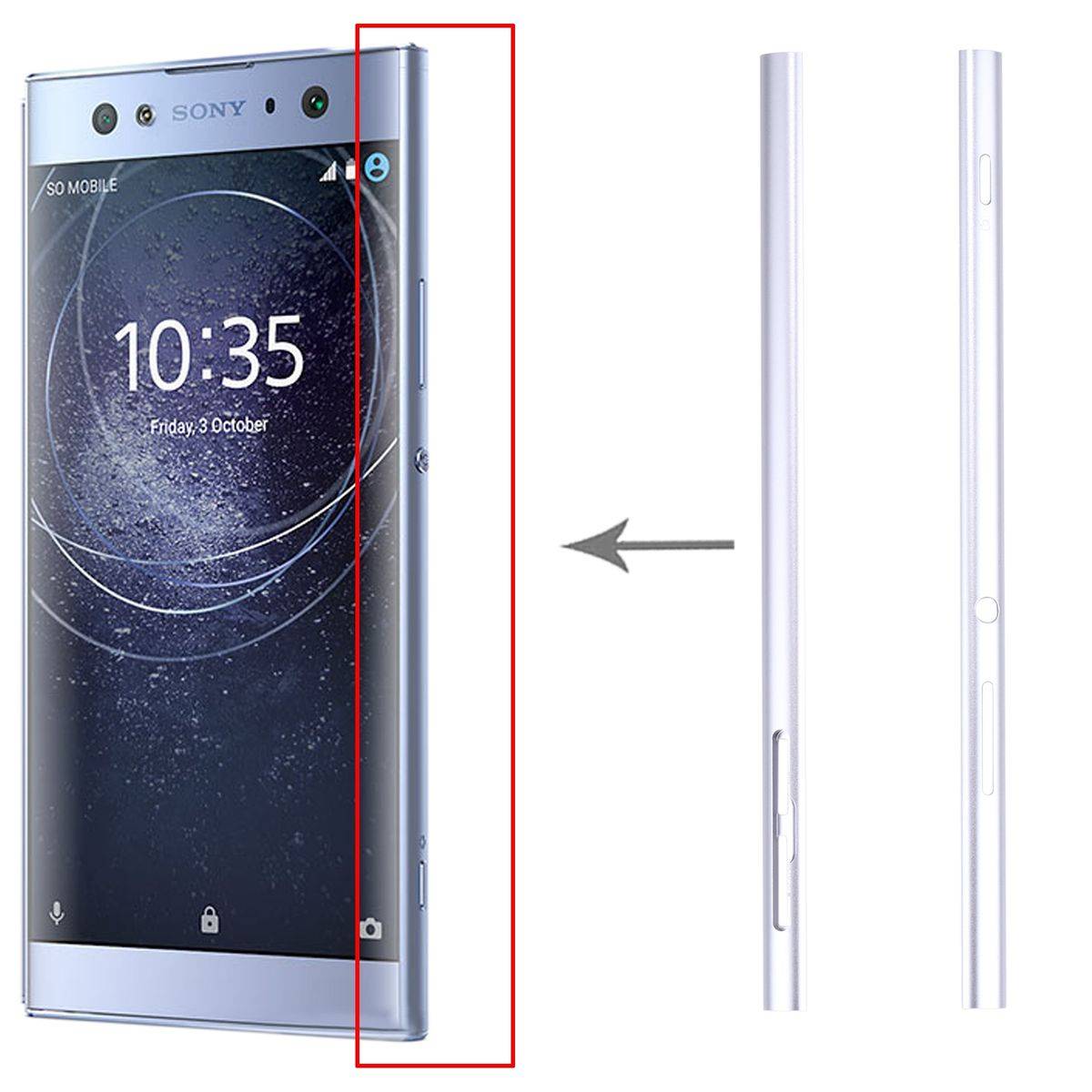 1 Paar Metall Seiten Rahmen Leiste Platte für Sony Xperia XA2 Ultra Silber Ersatzteil Reparatur