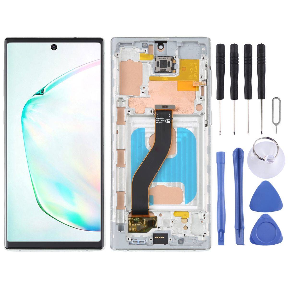 Für Samsung Galaxy Note 10 SM-N970 Display Full TFT LCD mit Rahmen Einheit Touch Ersatzteil Reparatur Silber (ohne Fingerprint Funktion)