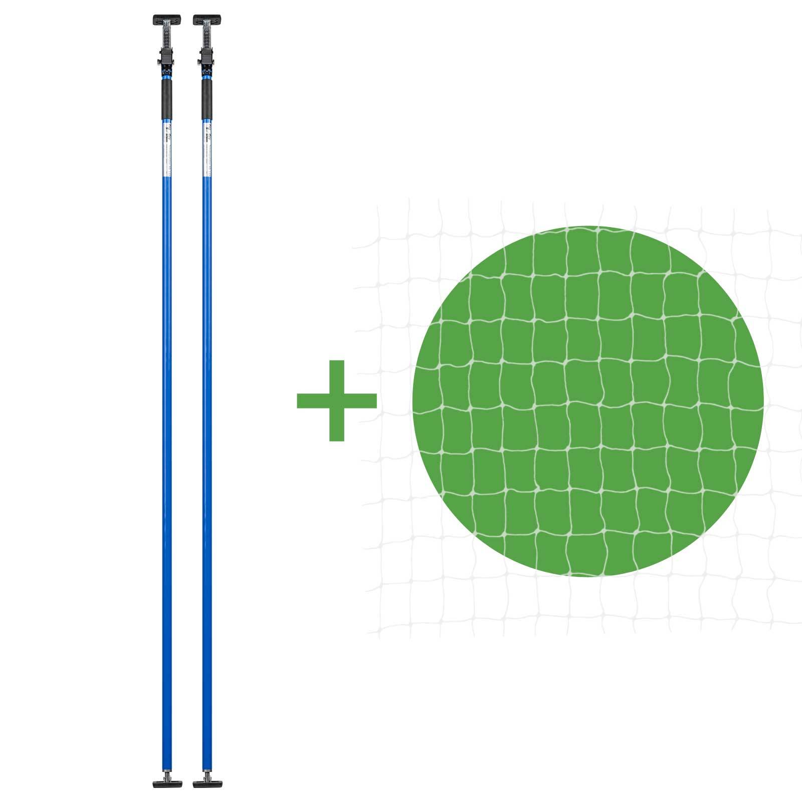 Set - Katzenschutznetz Transparent 6x3 m + 2 Teleskopstützen Blau 199-360 cm