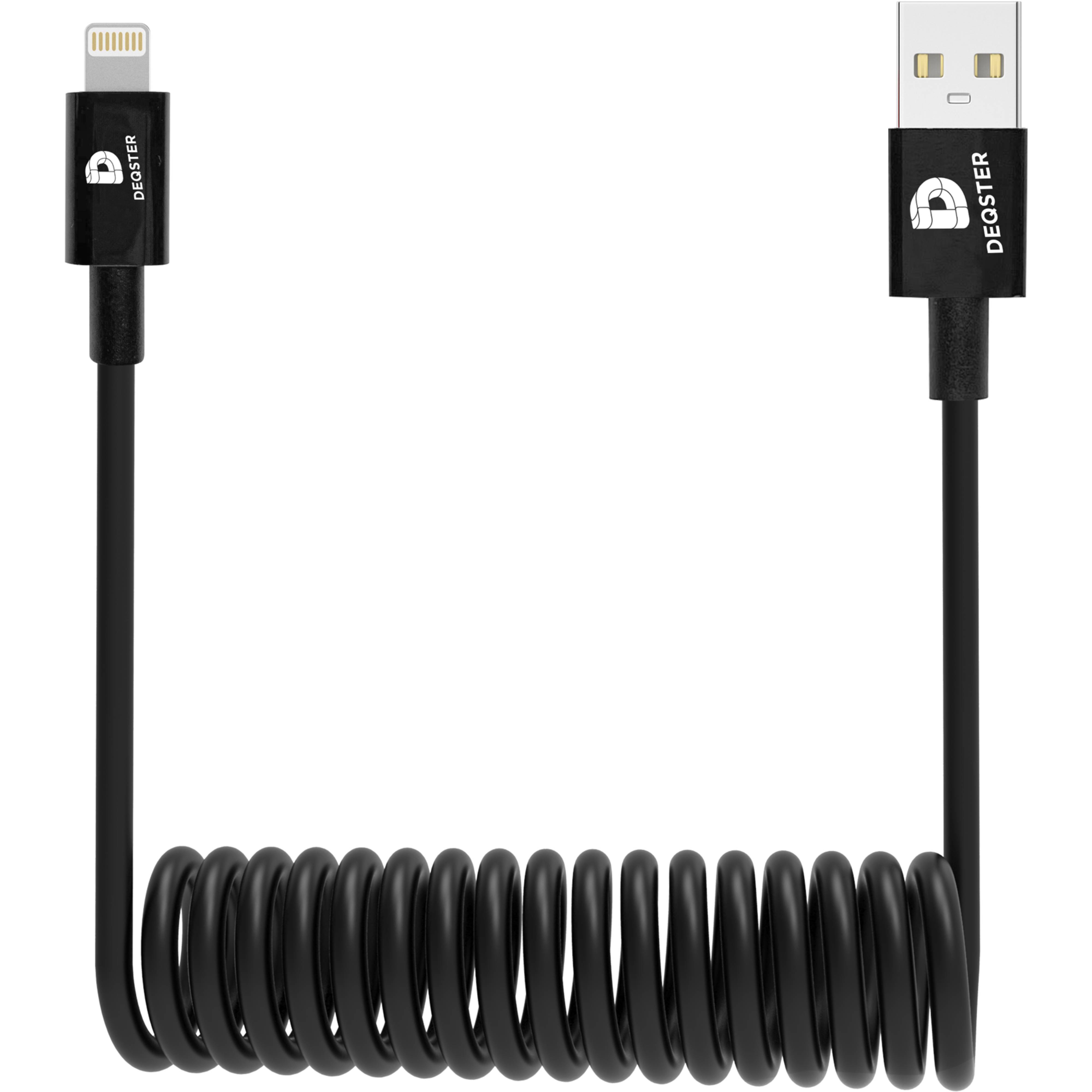 DEQSTER - Spiral Ladekabel Lightning auf USB-A (EDU-Verpackung), Sync- und Ladekabel mit Apple MFi Zertifizierung, flexi