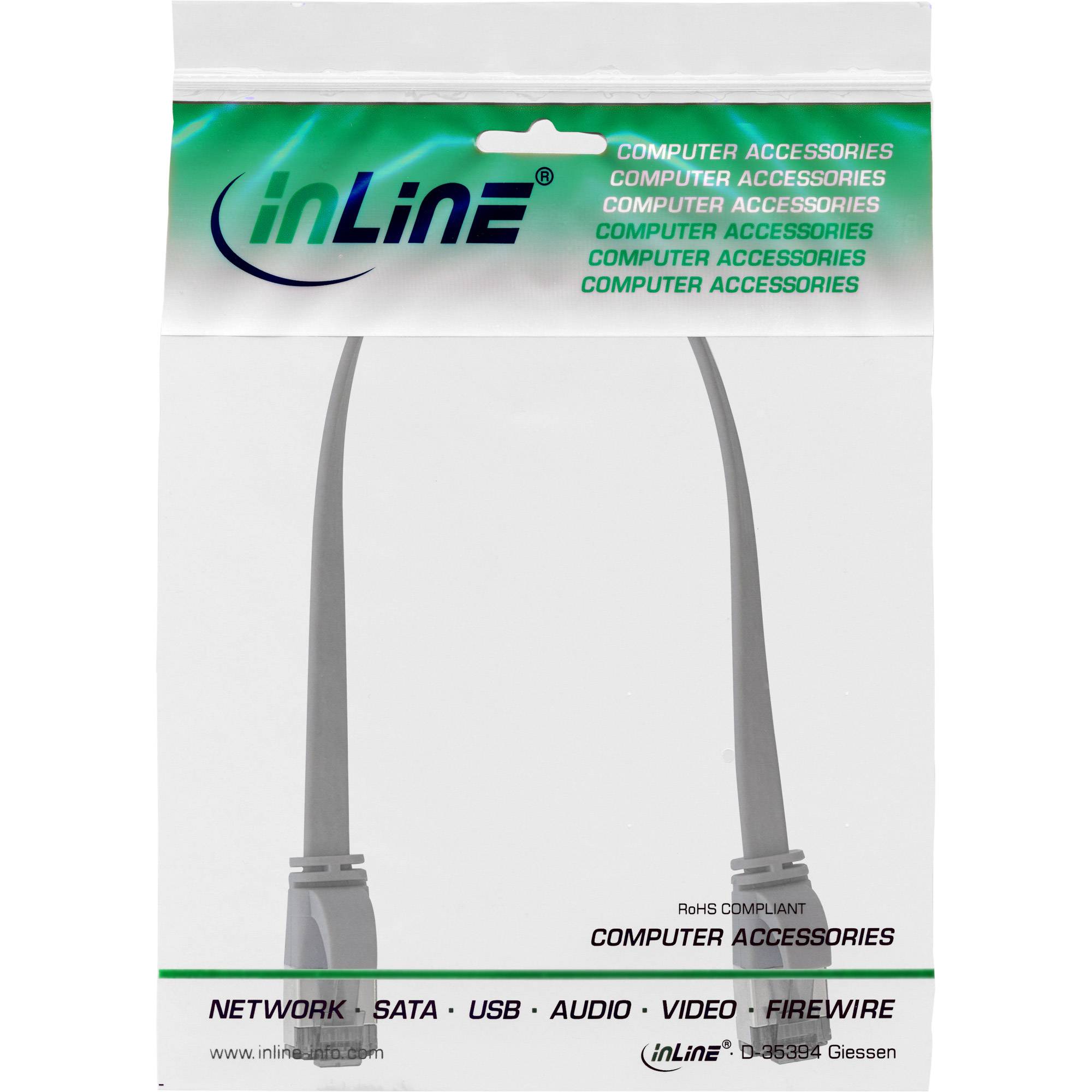 INLINE - Patchkabel flach - U/FTP - Cat.8.1 - TPE halogenfrei - grau - 0,25m