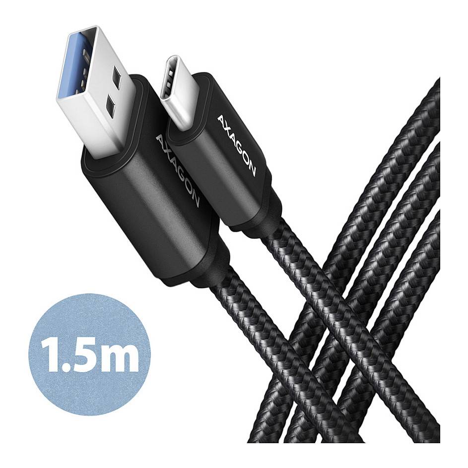 Schwarzes geflochtenes USB-A auf USB-C Ladekabel mit Längenetikett „1,5 m