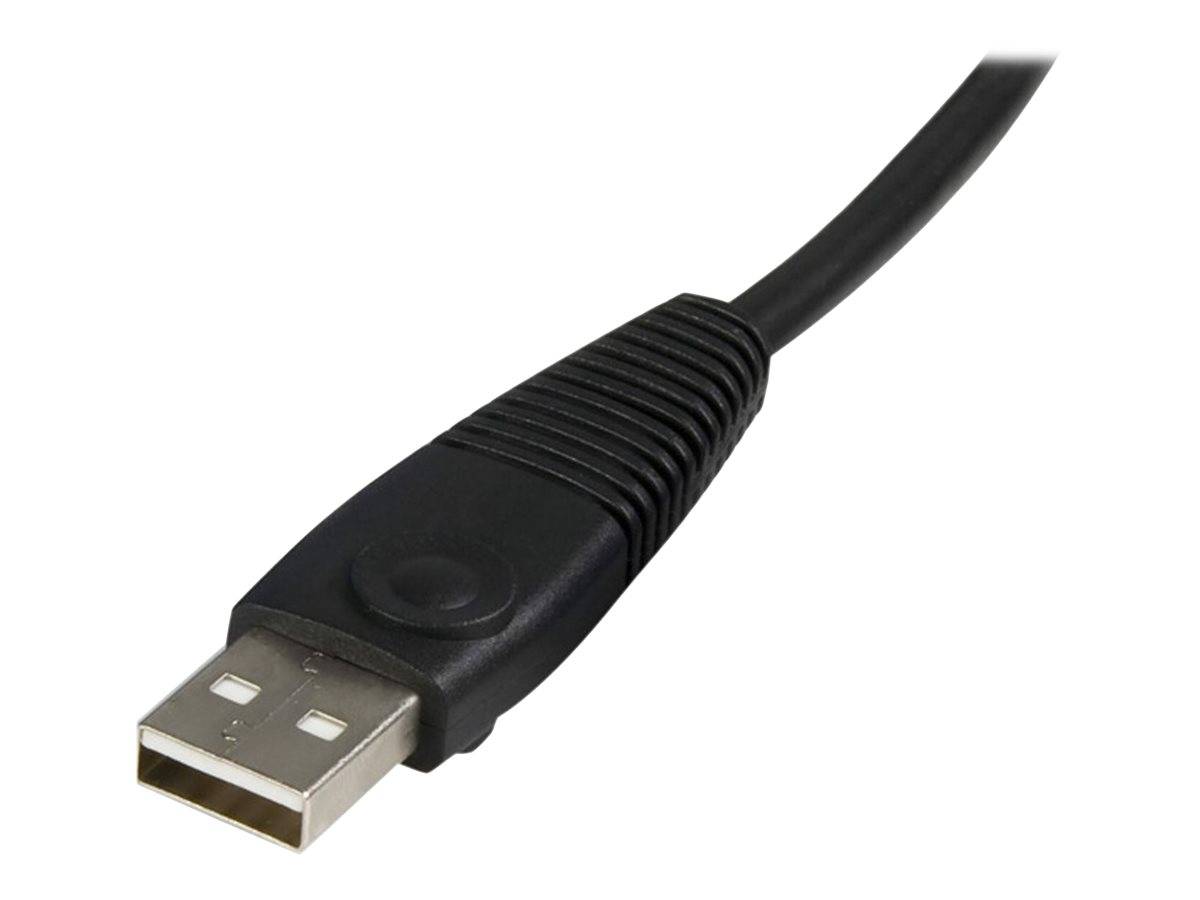 Schwarzer USB-A-Kabelstecker auf weißem Hintergrund, zeigt das Stecker­ende und das angeschlossene Kabel.