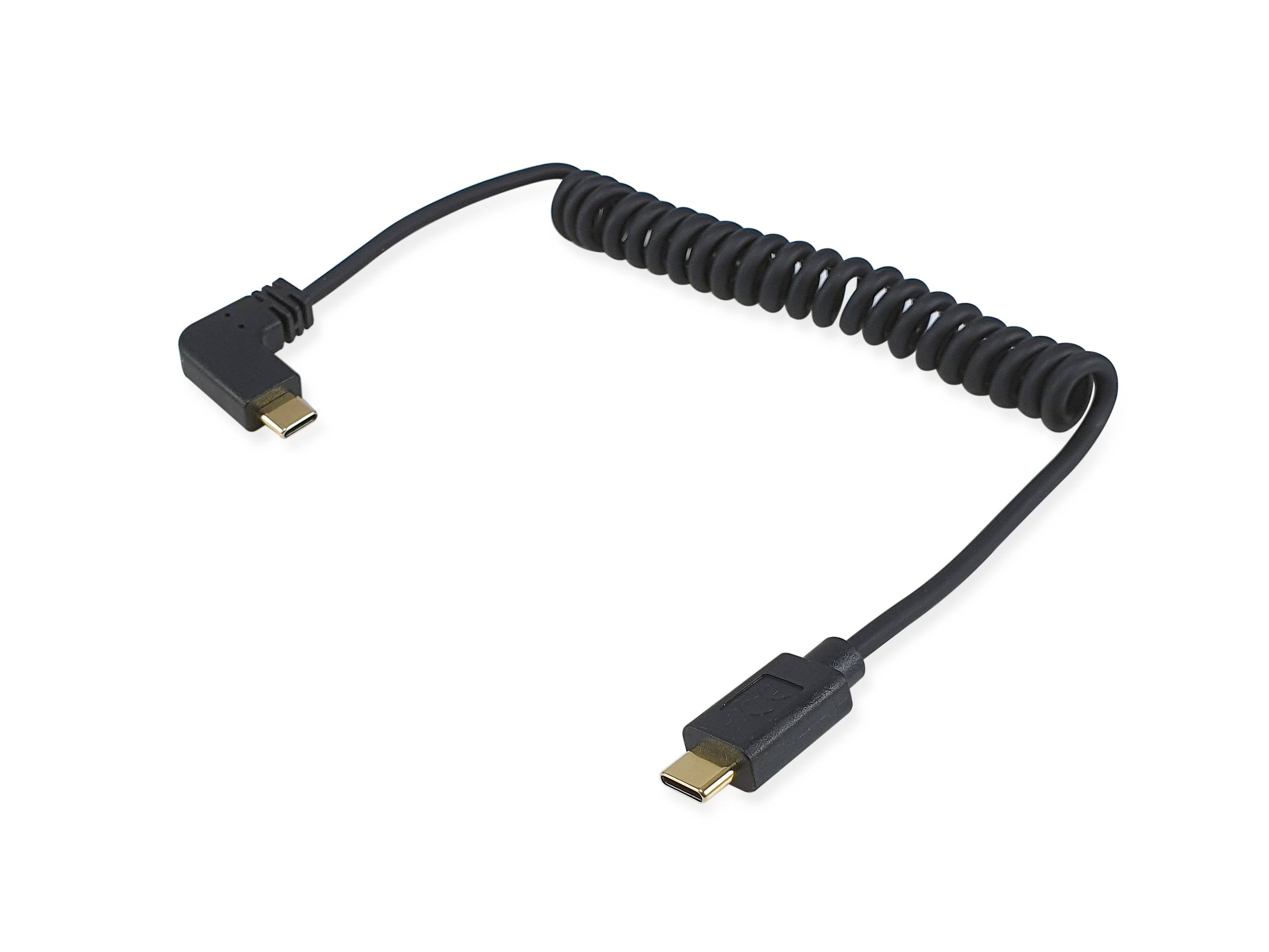 Equip USB 2.0 C auf C 90° abgewinkeltes Spiralkabel - Stecker/Stecker - 1 m - 1 m - USB C - USB C - USB 2.0 - 0,48 Gbit/s - Schwarz