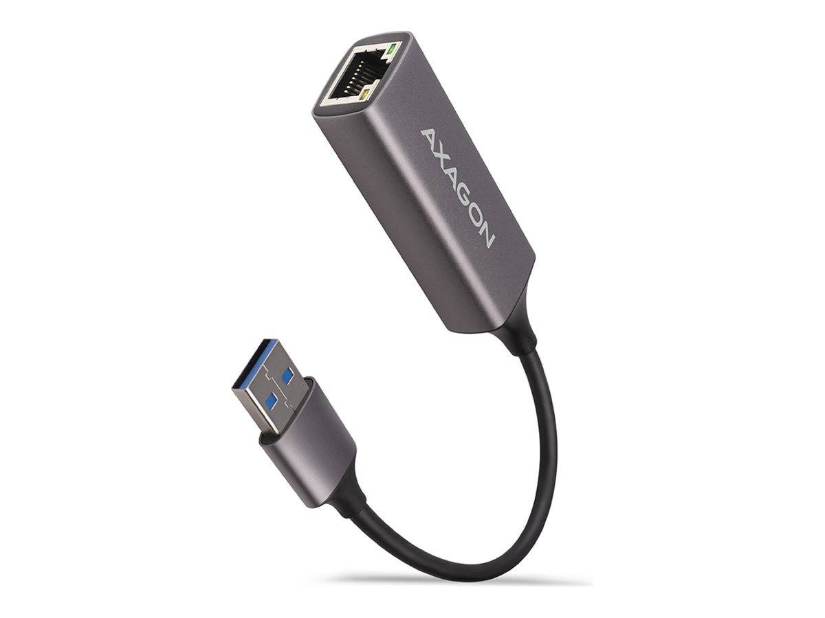 Schwarzes AXAGON USB 3.0 zu Ethernet-Adapterkabel mit USB-A-Stecker und RJ45-Netzwerkport
