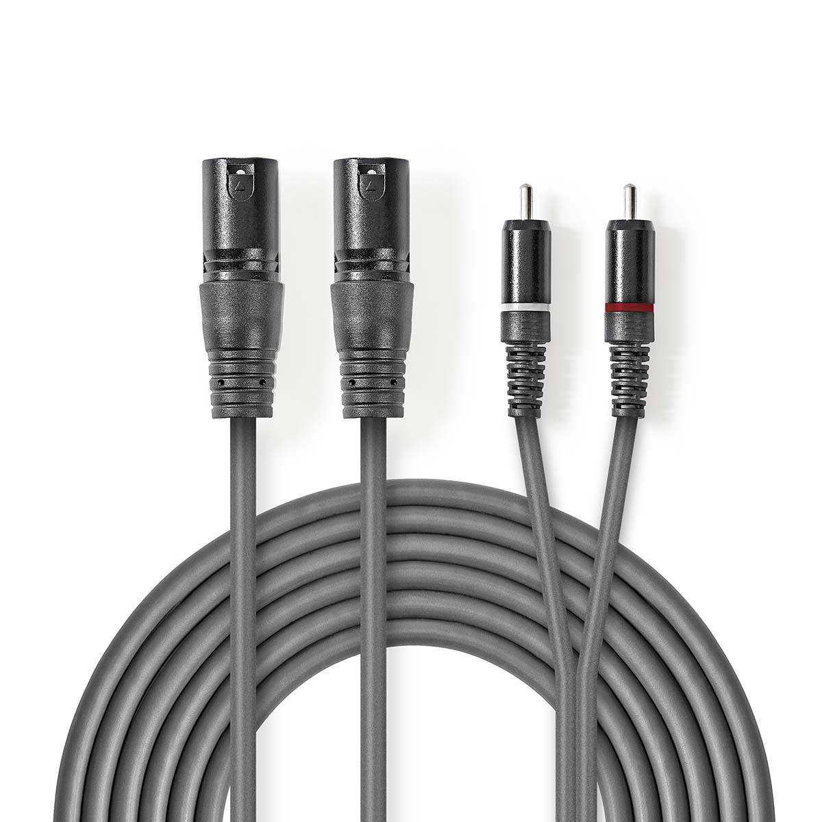 Nedis Gebalanceerde Audiokabel 2x XLR 3-Pins Male RCA Vernikkeld 3.00m - Kabel - Audio/Multimedia