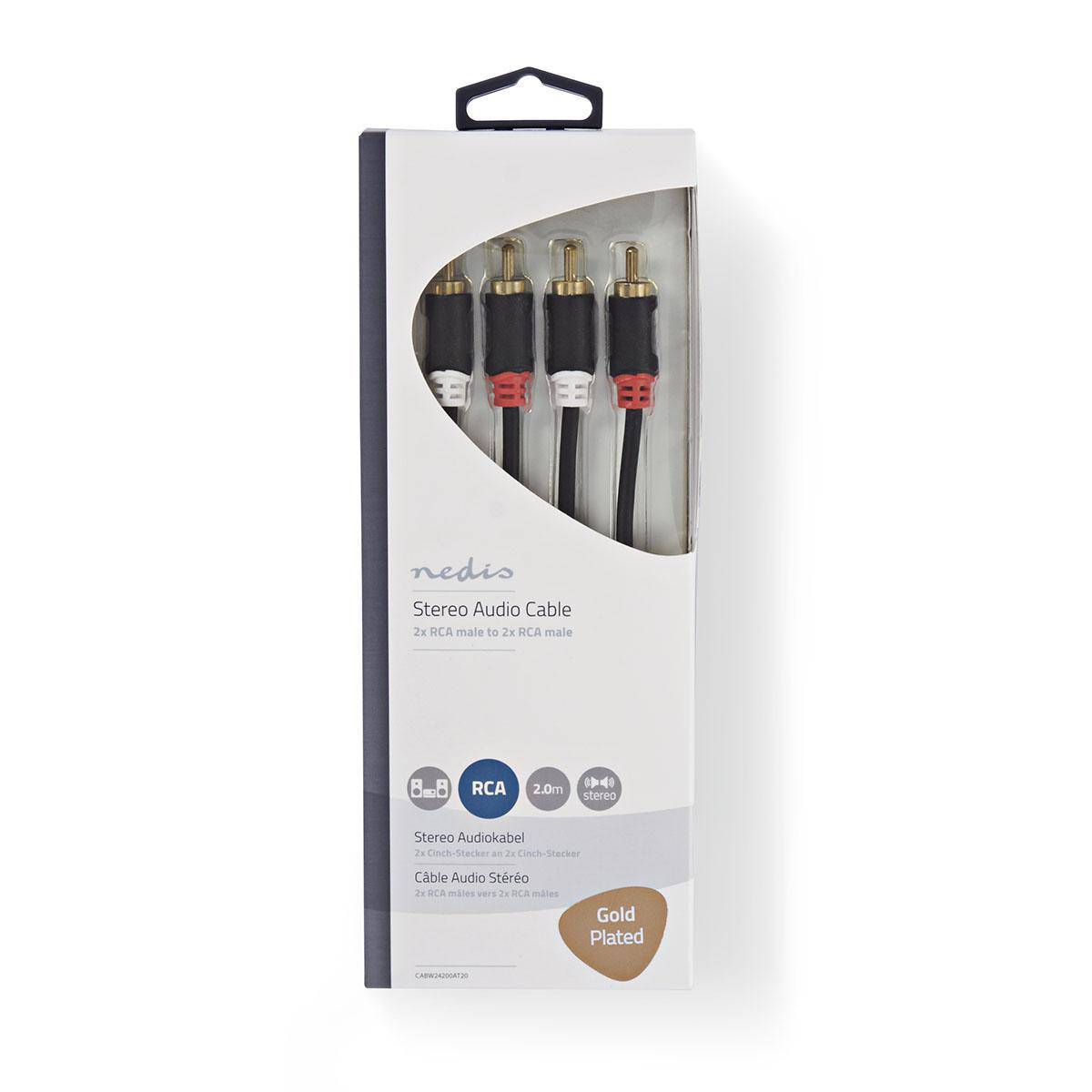 Nedis Stereo-Audiokabel 2x RCA Male Verguld 2.00 m Rond Antraciet - Kabel - Audio/Multimedia