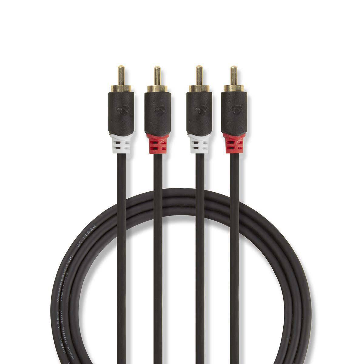 Nedis Stereo-Audiokabel 2x RCA Male Verguld 1.00 m Rond Antraciet - Kabel - Audio/Multimedia