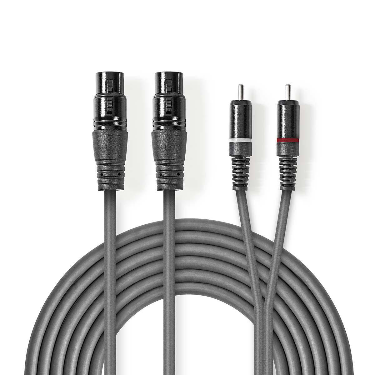 Nedis Gebalanceerde Audiokabel 2x XLR 3-Pins Female RCA Male Vernikkeld 3.00 m - Kabel - Audio/Multimedia