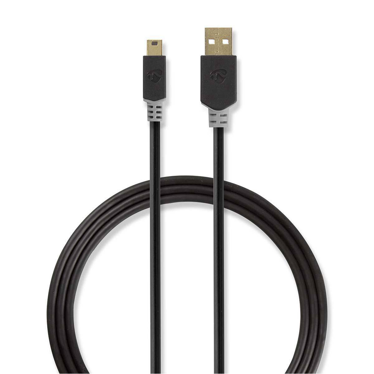 Nedis USB-Kabel USB 2.0 USB-A Male Mini-B 5-Pins 480 Mbps Verguld 2 - Kabel - Digital/Daten