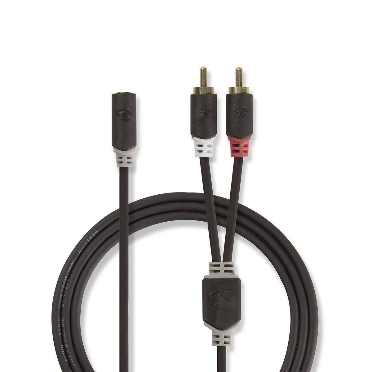 Nedis Stereo-Audiokabel 2x RCA Male 35 mmFemale Verguld 0.20 m Rond Antraciet - Kabel - Audio/Multimedia