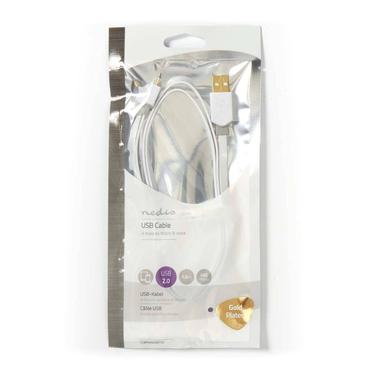Nedis CCBP60500WT10 - 1 m - USB A - Micro-USB B - USB 2.0 - 480 Mbit/s - Weiß