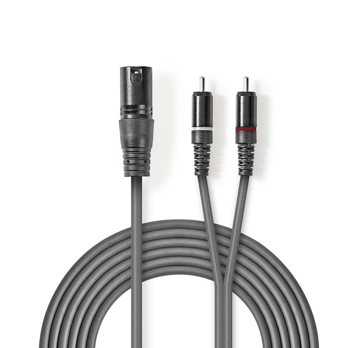 Nedis Gebalanceerde Audiokabel XLR 3-Pins Male 2x RCA Vernikkeld 3.00 m - Kabel - Audio/Multimedia
