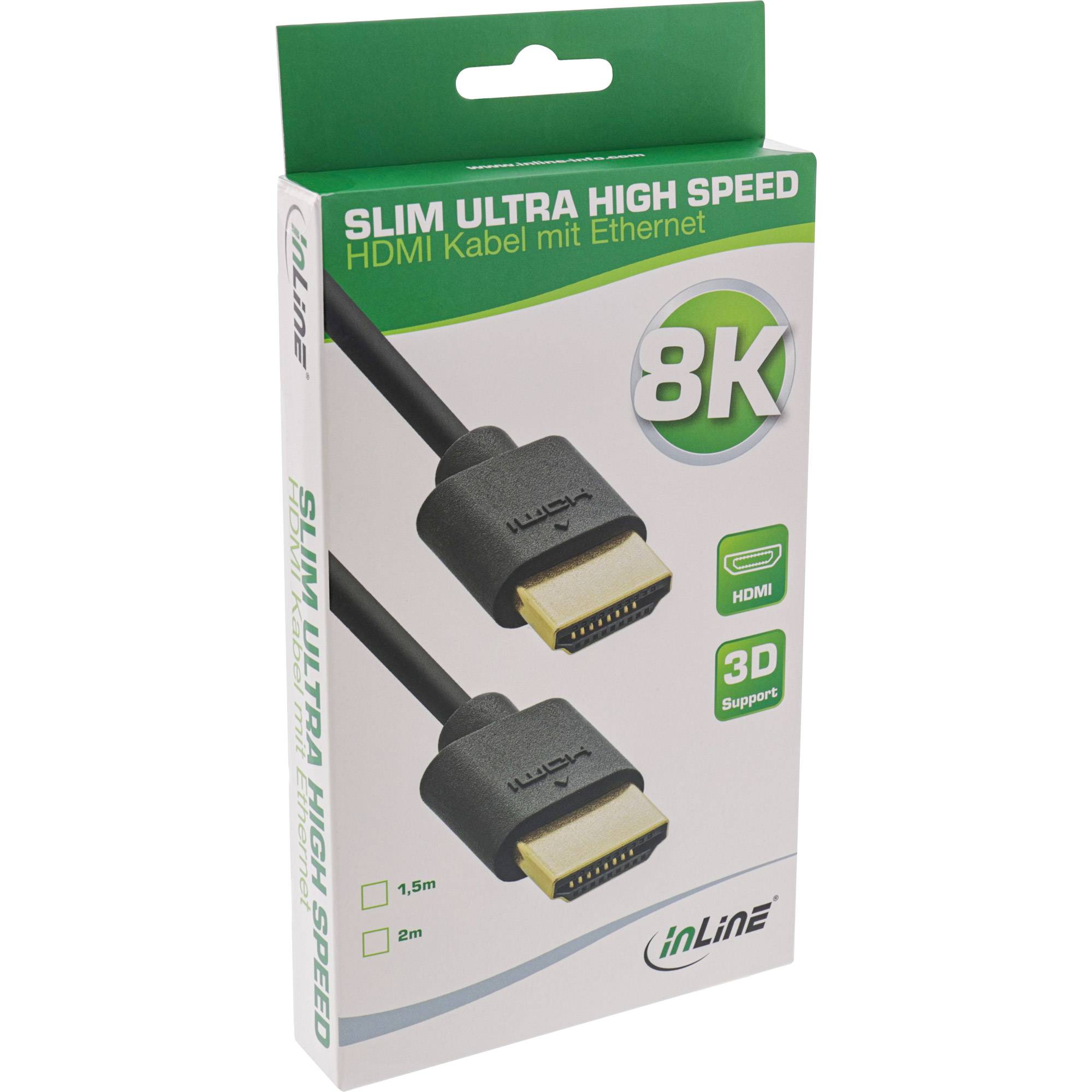 INLINE - Slim Ultra High Speed HDMI Kabel - 8K4K - Stecker / Stecker - 2m
