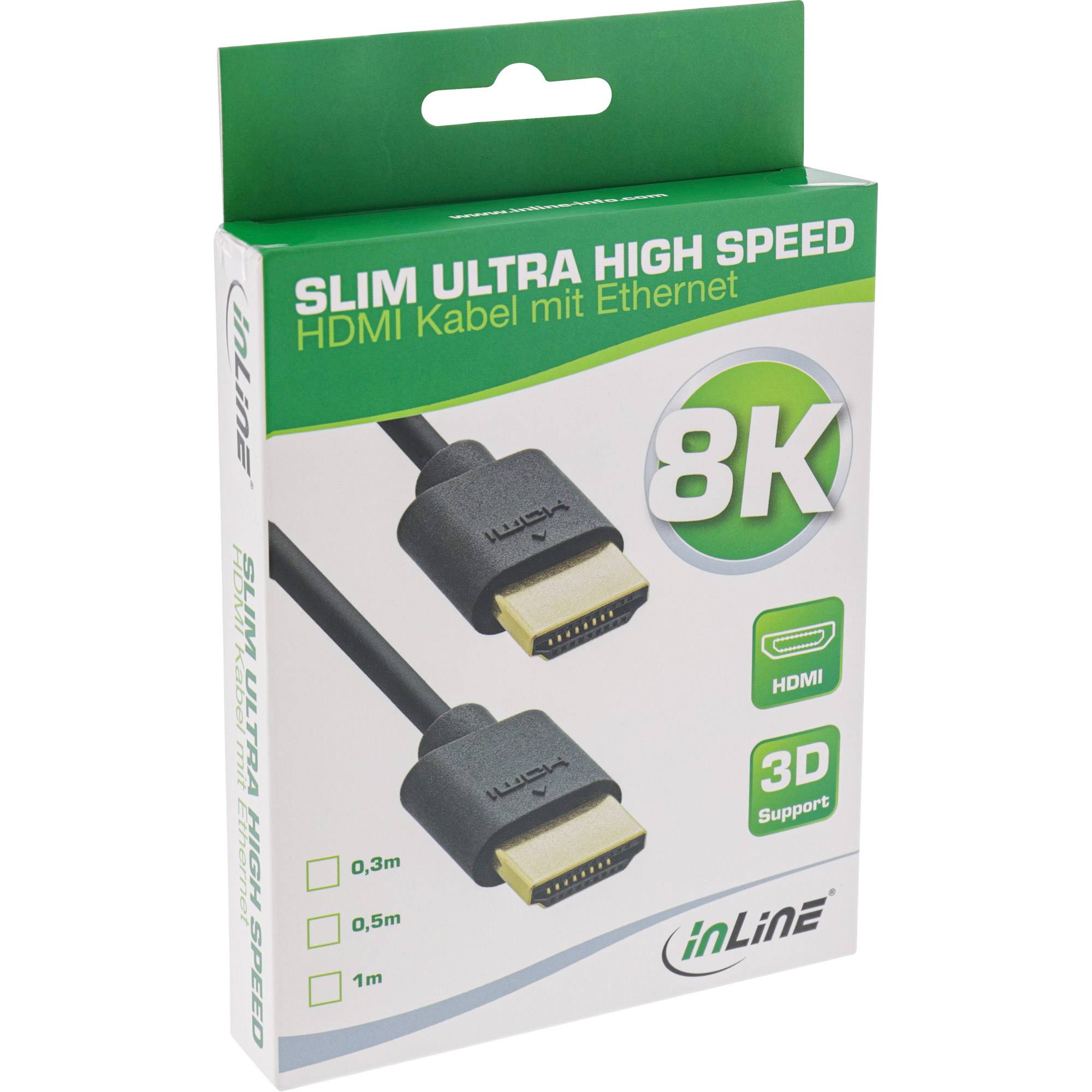 INLINE - Slim Ultra High Speed HDMI Kabel - 8K4K - Stecker / Stecker - 0,3m