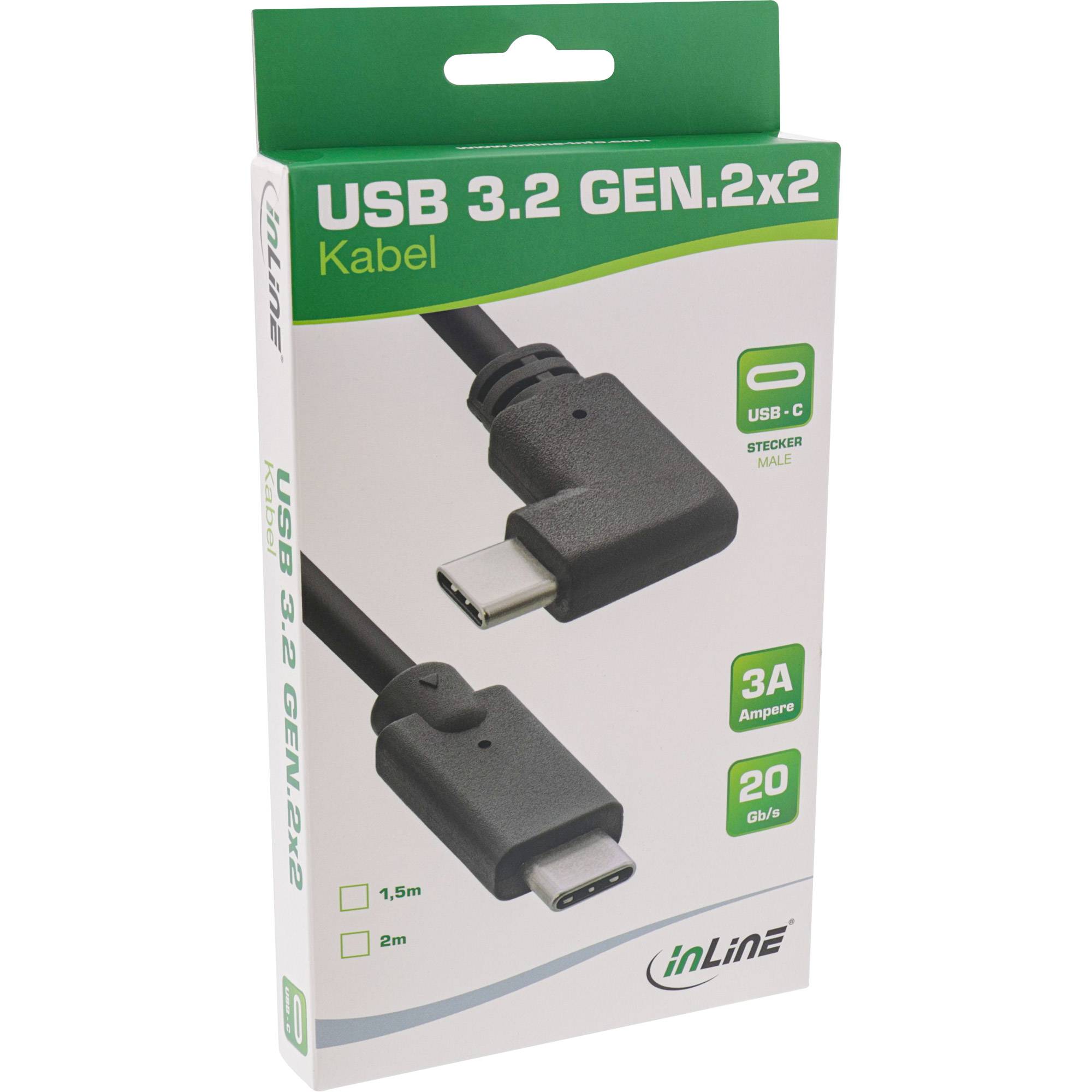 INLINE - USB 3.2 Gen.2 Kabel - USB-C Stecker/Stecker gewinkelt - schwarz - 1,5m