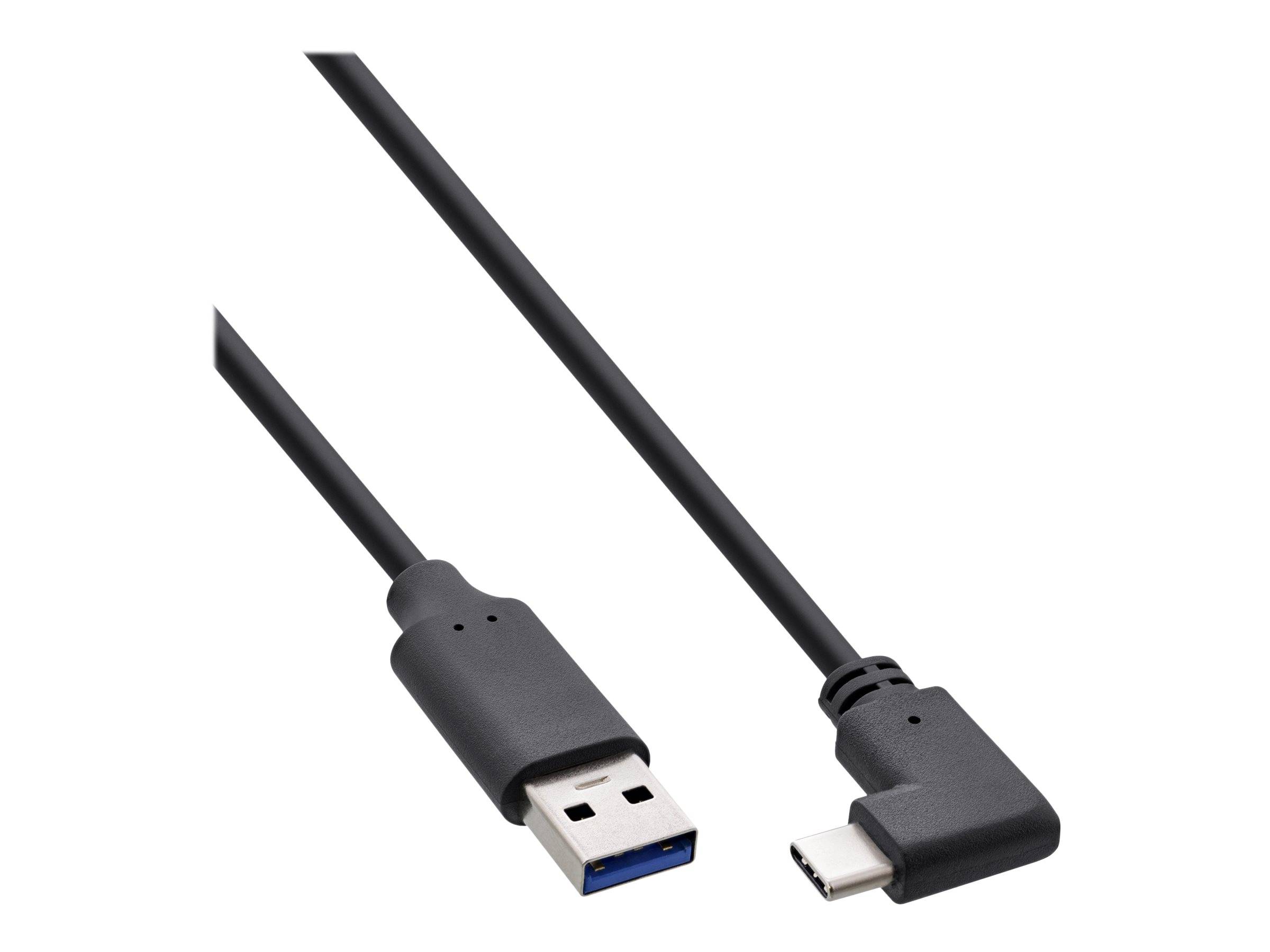 INLINE - USB 3.2 Kabel - USB-C Stecker gewinkelt an A Stecker - schwarz - 0,3m