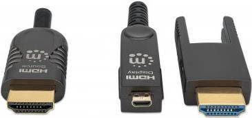 MANHATTAN Aktives optisches High Speed HDMI-Glasfaserkabel mit abnehmbarem Stecker 4K@60Hz UHD, HDMI-Stecker auf Micro-H